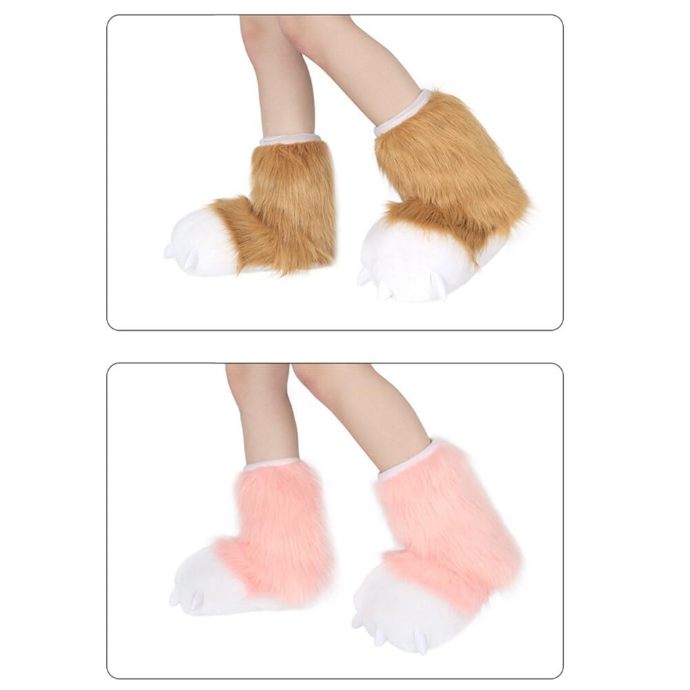 Asudaro Lindos calcetines de gato con forma de pata de gato, lindos y esponjosos con garras de animales, pantuflas de felpa suaves para el hogar, calcetines hasta la rodilla para mujeres, para