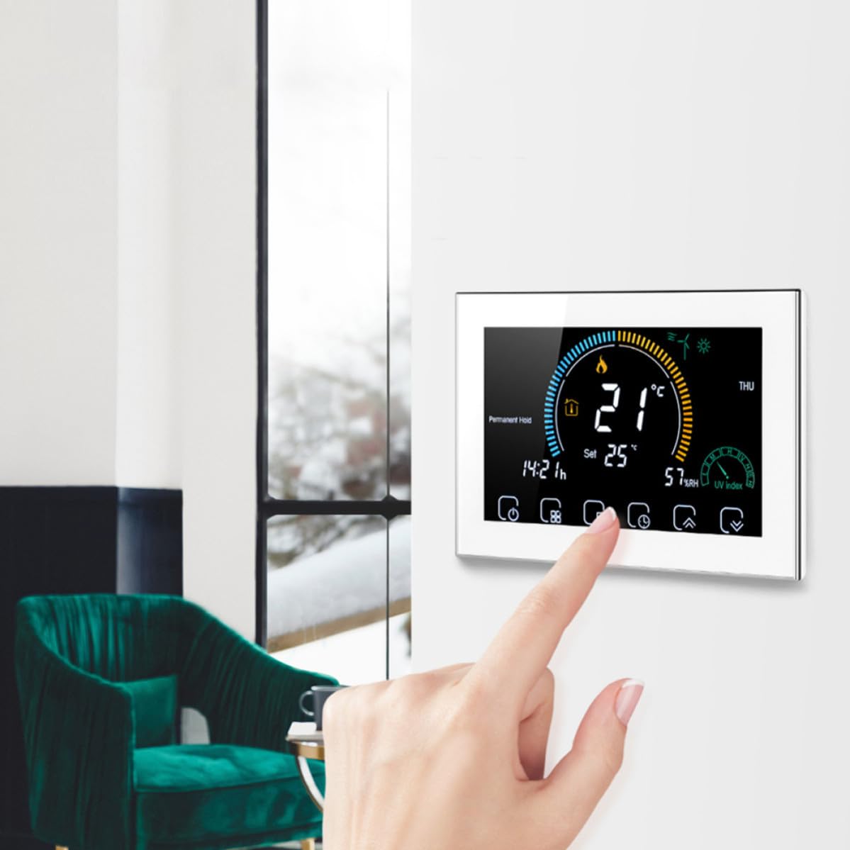 Intelligenter WLAN Temperaturregler Weiß mit Touch Bedienung und Großem LCD Display für Haushalt 5a Leistung PC und Abs Material Programmierbarer Thermostat