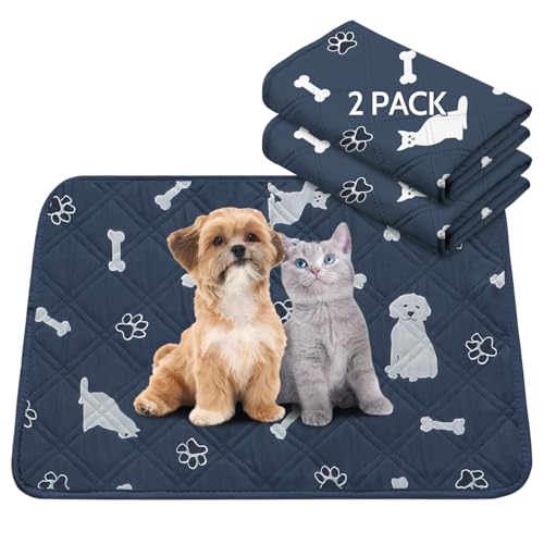 2 Pieces Dog Pee Pads - Navy Washable Dog Rugs Non-Slip Dark Blue Puppy Pads for Small Dogs, Water Absorb Training Pads