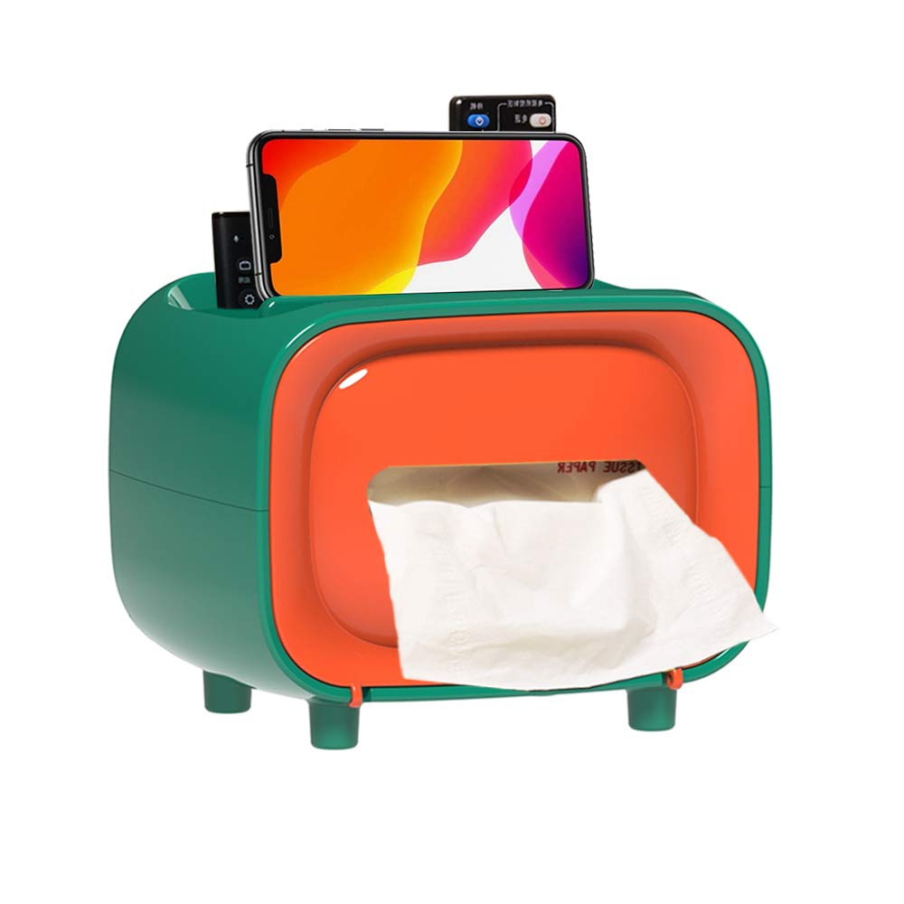 KRGMNHR Retro Rectangular Tissue Box Cover Holder with Stationery Remote Control Box for Organizing Bedroom Dressers, Night Stands, Desks and Tables - Orange