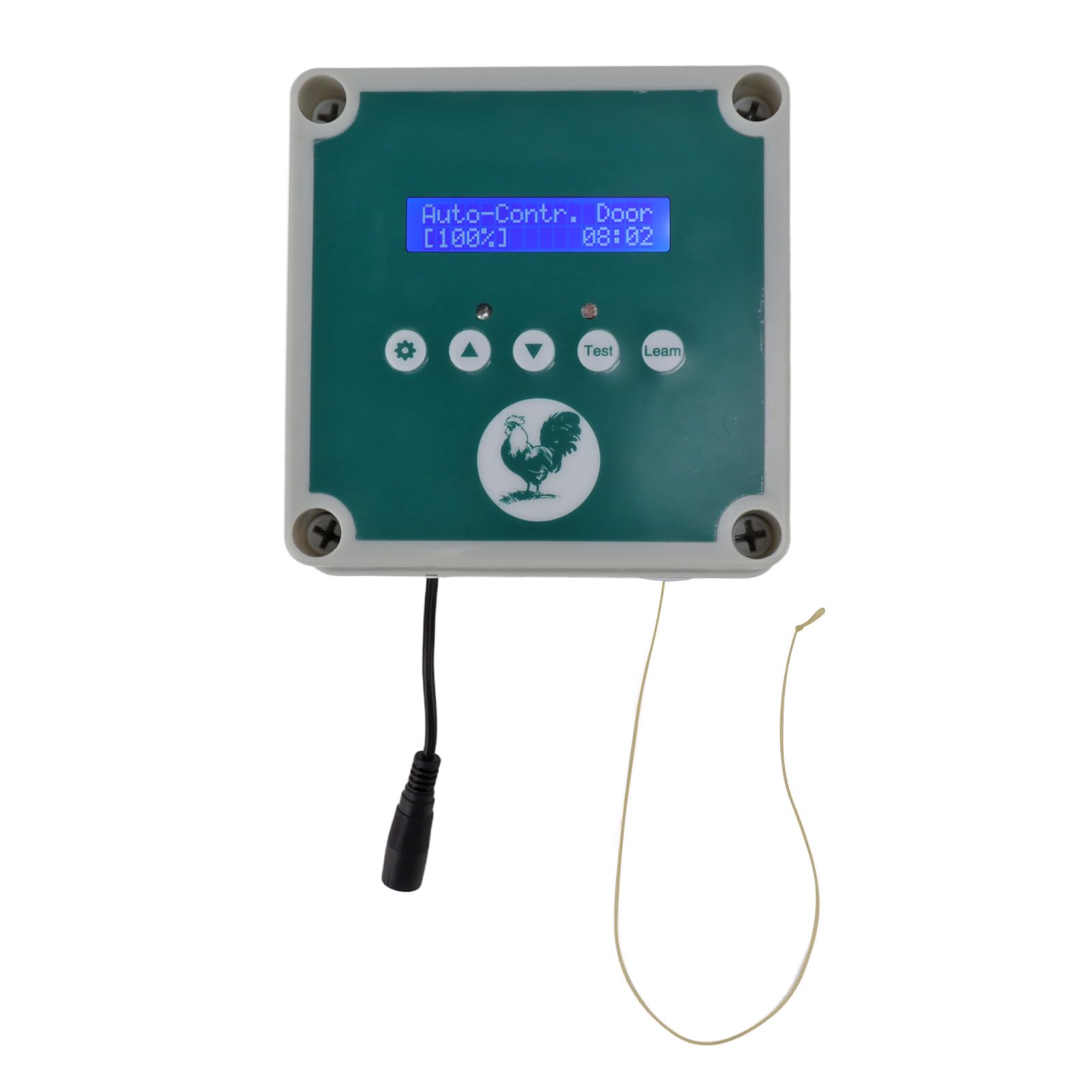 Controlador Automático de Puerta del Gallinero IP44, Control Remoto, Motor, Temporizador, Detección de Luz, para Pollo, Pato, 12,5 x 12,5 x 9 cm, Negro