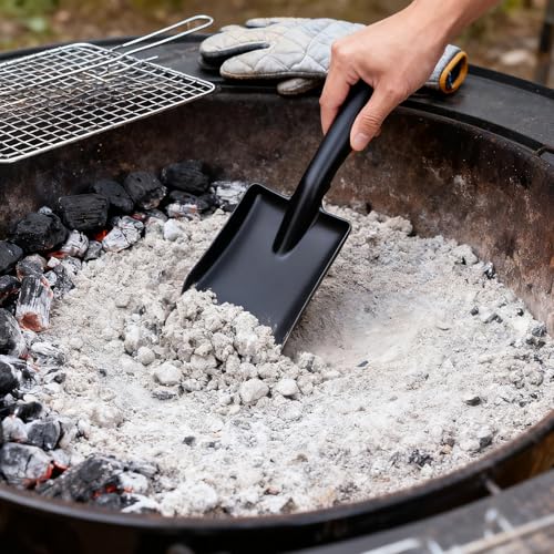 AHUIJ Metal Garden Ash Shovel, Black Steel, Compact Size with Leather Strap, for Fireplace, BBQ, Charcoal Cleanup by AHUIJ - Image 3