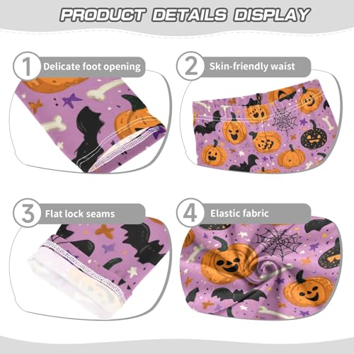 Girls Leggings Halloween Pumpkins Bat Kids Length Leggings Pants Toddler Athletic Soft Skull Tights Trousers 4T3
