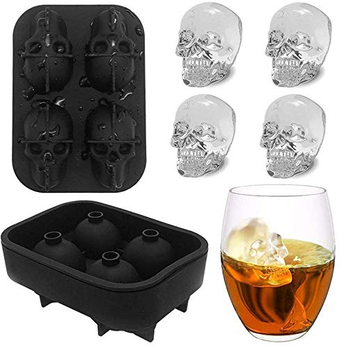 Image of Styleys 3D Skull Silicone Ice Cube Tray Mold, Makes Four Giant Skulls, Ice Cube Maker in Shapes (4 Skull Shape, S11008)