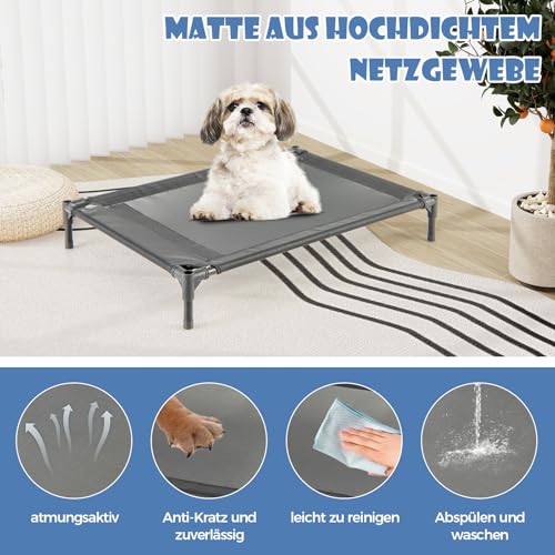 COSTWAY 2 in 1 Hundehütte & erhöhtes Hundebett, Hundeliege Outdoor, Haustierhaus mit atmungsaktivem Netzgewebe & Abnehmbarer Abdeckung, Hundehaus für kleine Hunde, Oxford, Grau (64 x 91 x 86 cm)