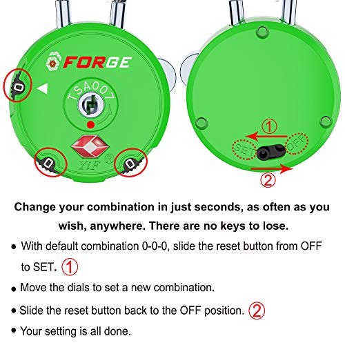 Image of Forge Quality TSA Approved Luggage Locks for Travel Accessories, Suitcase, Pelican case, Ammo Boxes, Set Your own Combination, Zinc Alloy Body-Cable Green 2 Locks