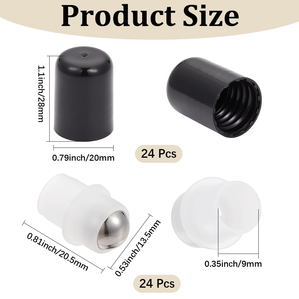 GORGECRAFT 24 kit D'Embouts à Bille pour Flacons D'Huiles Essentielles (9mm) Comprenant des Billes en Acier Inoxydable Un Bouchon Noir pour Flacons de 5~15 ML D'Huiles Essentielles de Cosmétiques.
