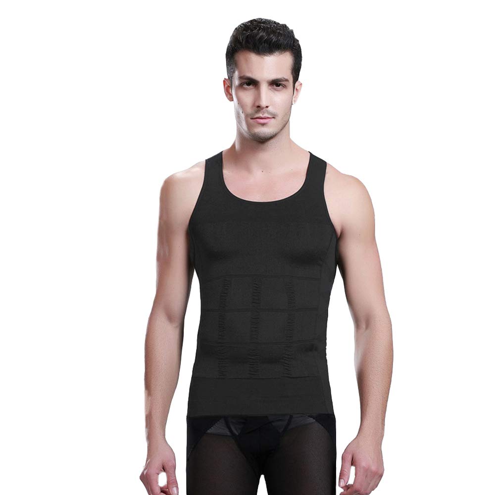Baronhong Men's Black Gynecomastia Shapewear Compression Chest Binder Tummy Control Tank Top(,L)