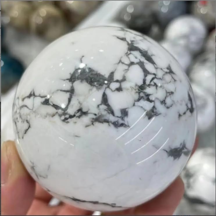 VEKETE 50–90mm Natürliche Edelstein-Kristallkugel In Weiß Und Türkis,Stellt Dekorative Geschenke Der Reiki-Artefakt-Steinkugel Wieder Her,50-60mm