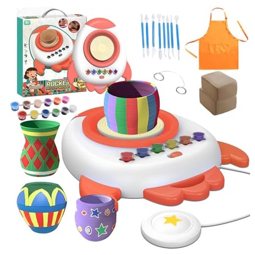 Ccinnoe Kids Pottery Wheel Kit, Complete Pottery Wheel and Painting Kit with Sculpting Clay,Air Dry Natural Clay, Craft Tools, Arts & Crafts, Craft Kits for Kids