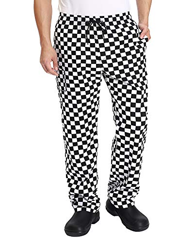 Men’s Black And White Checkerboard Print Chef Pants With Elastic Waist Drawstring Baggy Chef Uniforms Smallplaid Xxl #TOP1