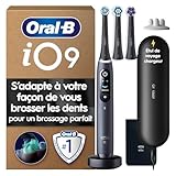 Oral B iO 9 Brosse À Dents Électrique Noire, Un Capteur De Pression Pour Protéger Les Gencives Sensibles, Des Accessoires, 2 Brossettes De Rechange, 1 Chargeur, 1 Étui De Voyage, 1 Pochette Noire