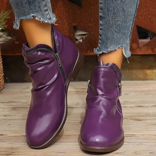 2024 Ankle Boots for Women Vintage Casual Side Zipper Booties Arch Support Low Heel Boots Womens Solid Fashion Walking Boots3