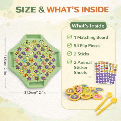 Image of Animal Memory Flip Chess Game Montessori Matching Puzzle Board Game for Kids Educational Travel Toy for Toddlers, Preschoolers Learning Activities (Animle Stickers & 4 Stick)