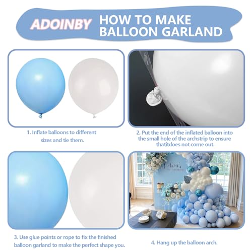 Image of Blue and White Balloon Arch Kit, ADOINBY 140Pcs Pastel Light Blue and White Balloon Garland kit, 18 12 10 5 Inch Different Size Balloons for Baby Shower Birthday Gender Reveal Anniversary Decorations
