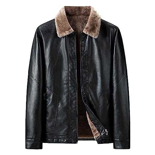 Chaqueta de cuero con cuello de piel para hombre miniatura 1