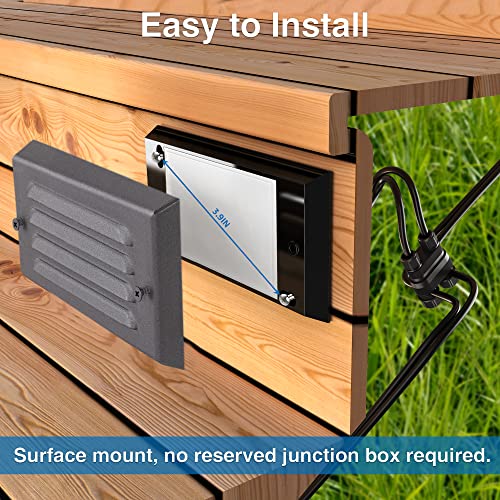Image of SUNVIE Low Voltage Step Lights Outdoor 5W LED Stair Lights with Horizontal Louver Faceplate Deck Lights for Steps Stairs Fences 12V 3000K 3.2FT ETL Listed Wire, Fastlock2 Connectors Included, 12 Pack