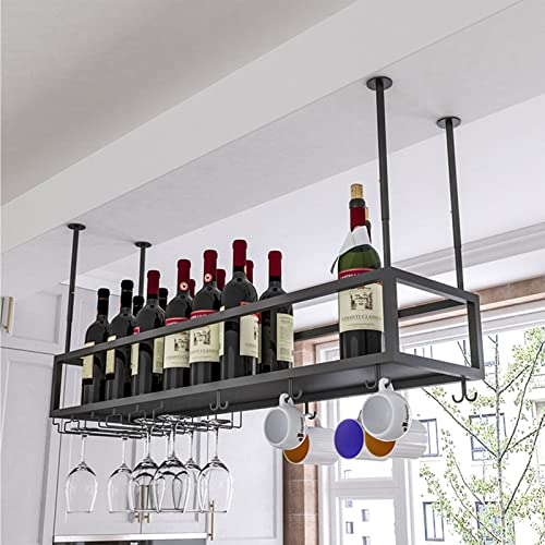 Estante rústico para Vino montado en la Pared con Soporte para Copas de Vino Colgante, Estante de Bar Vintage de Metal Industrial para Restaurante, cafetería, Cocina, organización y almacena