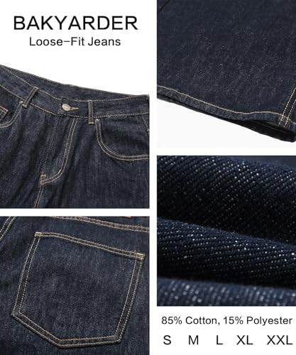 Unisex Vintage Wide Leg Jeans, Retro Loose Fit Denim Pants Dark Wash Straight Baggy Streetwear Style3