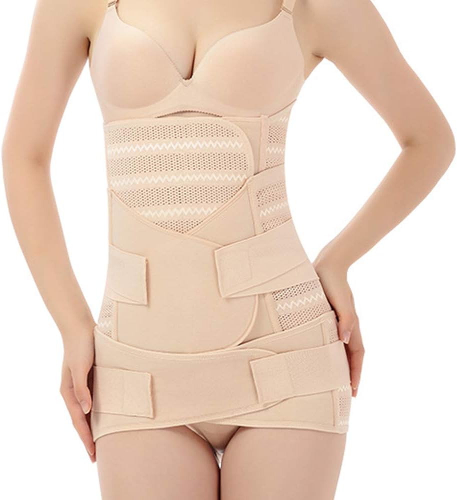 WANYIG 3 in 1 Postpartum Support Recovery Belly Belt Band Wrap Girdle, Body Shaper Corset Belt High Elastic Breathable C-Section Maternity Recovery Belt