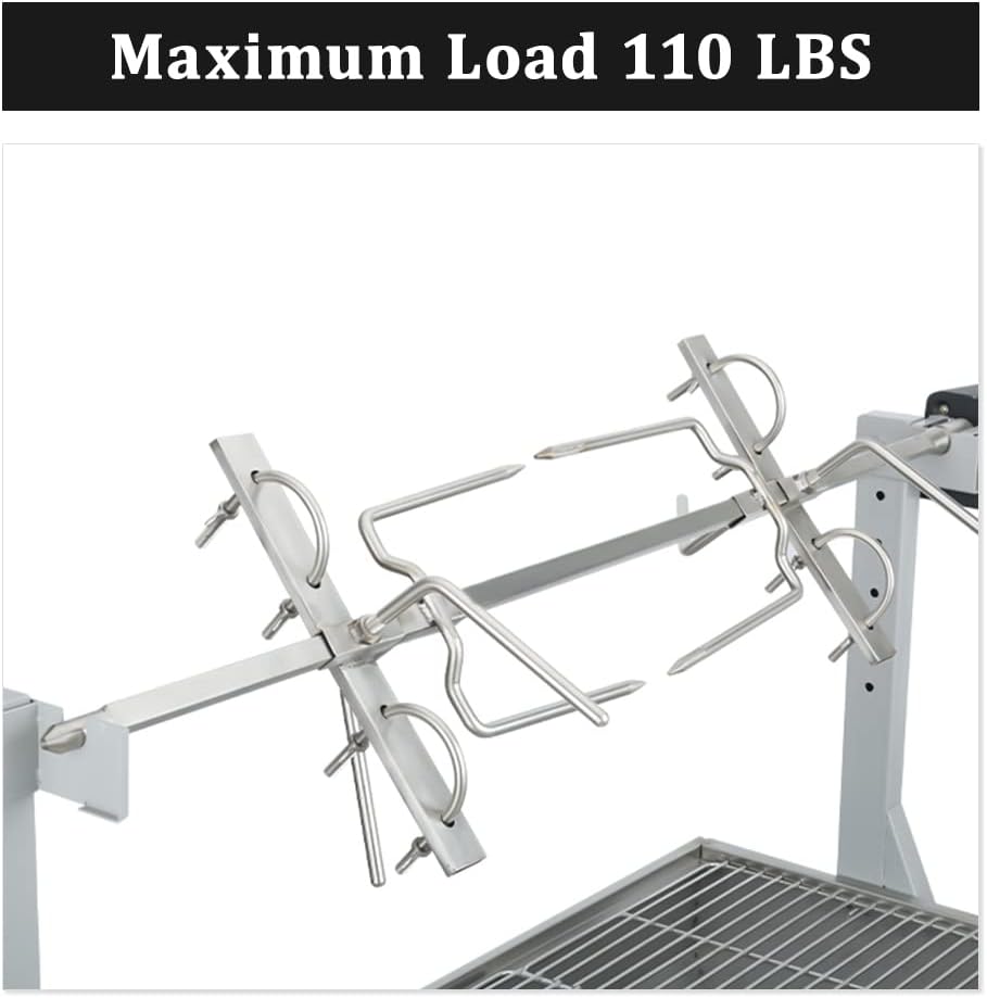 YUEWO Rotisserie Grill Roaster 110 lbs, BBQ Whole Pig Lamb Rotisserie Roaster, 47 Inch Charcoal Spit Stainless Steel Rotisserie Roaster Grill