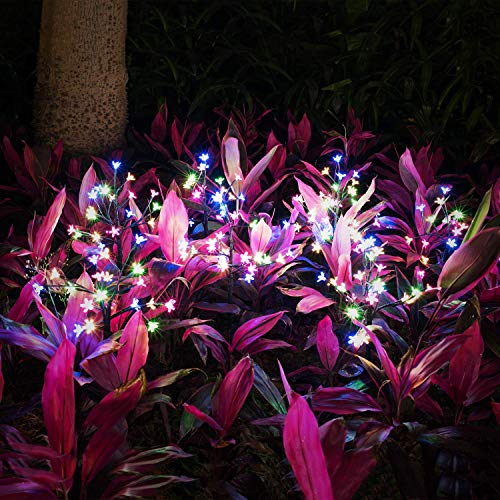 mopha Solar Garden Lights, 2 Pack Flower Solar Lights Outdoor Waterproof, 2 Mode Solar Cherry Blossom Lights Decorative with Heavy Bulb Base, for Outdoor, Patio, Yard & Garden Decor