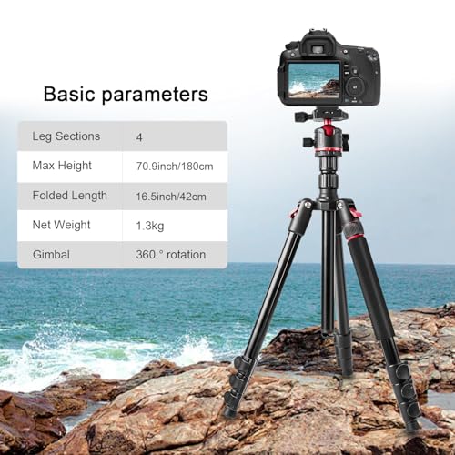 ZOMEi 173 cm/68 inch Camera Tripod Professional Aluminum Ball Head Tripod Outdoor Travel Monopod with Carry Bag Phone Holder Compatible with DSLR Binoculars Laser Telescope - Image 2
