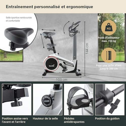 Vélo d'appartement connecté avec écran LCD et support tablette charge max 150KG