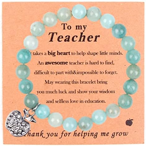 VICKHU Teacher appreciation gifts,Natural Stone teacher Bracelet gifts for women,thank you gifts for teacher meaningful gifts for women with gift message card