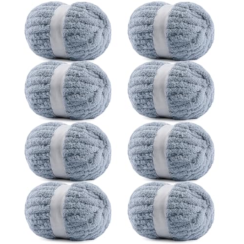 Image of 8 Pack Chunky Yarn for Hand Knitting - #10 Super Bulky Chenille Yarn, Fluffy Jumbo for Thick Hand-Knit Blankets, Scarves 25 Yds 7.94 Oz Each Skein (8, Blue Gray)