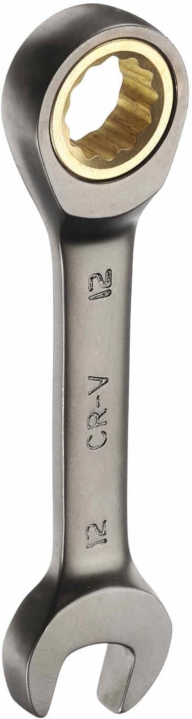 HARFINGTON Stubby Ratcheting Wrench 16mm Metric Box and Open End Cr-Mo Steel 12-Point 72-Teeth Geared Combination Wrench Spanner for Home Auto Repair Machine Maintenance