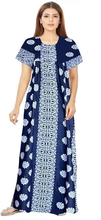 Image of Keyocean Women's Cotton Printed Nighty Night Gown Maxi Free Size (Pack of 2) Blue&Green