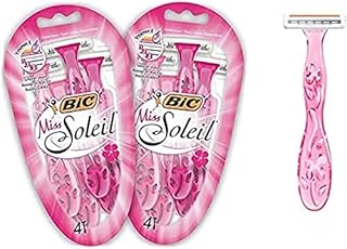 BIC Miss Soleil Colour Collection, Triple Blade Razor for Women, Stainless Steel Blades, With Flower Designed Handles, Pack of 8