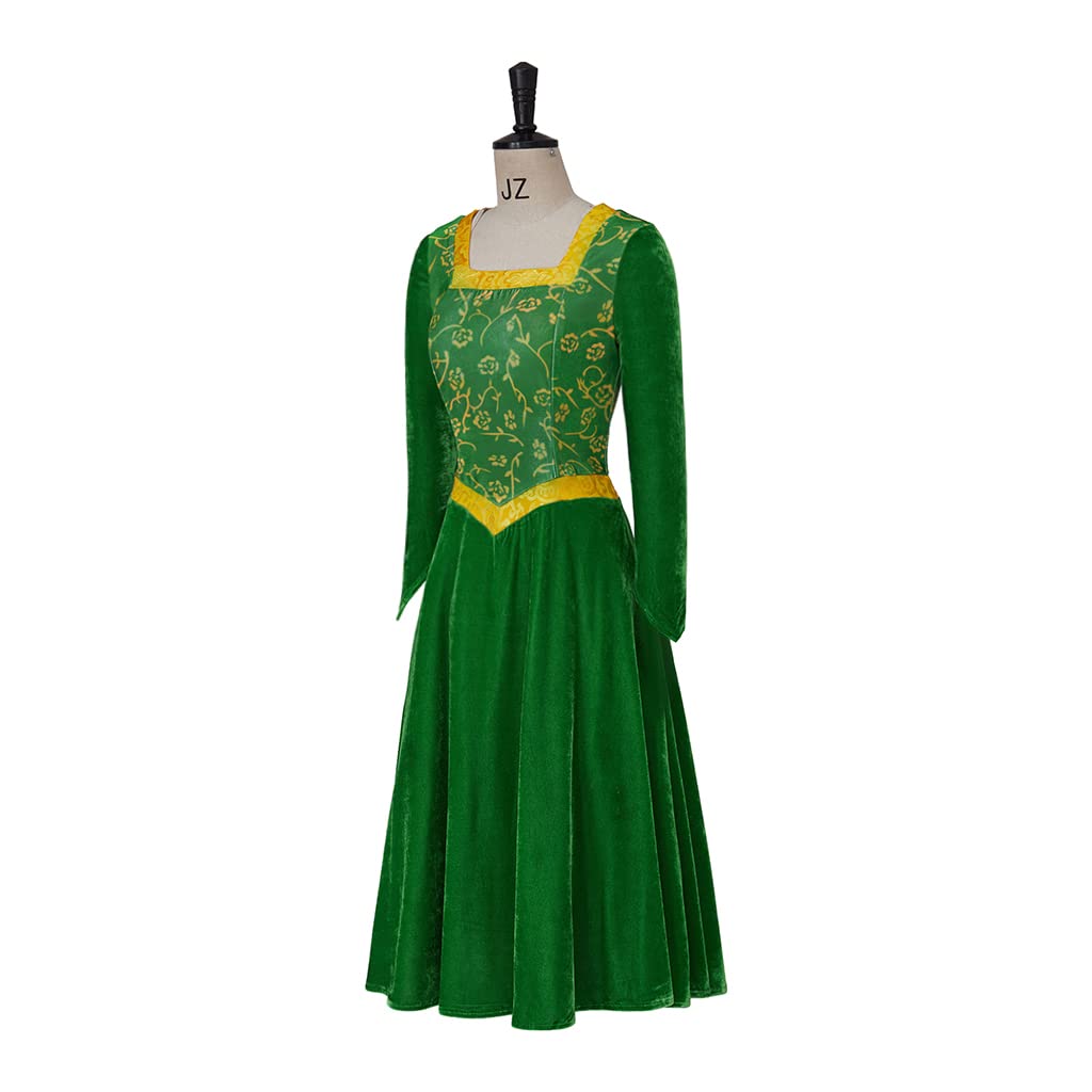 Willyacos Princess Fiona Costume Adult Women Green Velvet Fiona Cosplay Dress Halloween Outfit