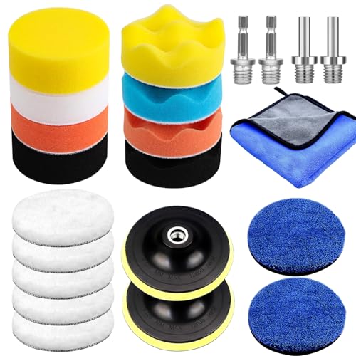 Meet You 22 Stück Polieraufsatz Akkuschrauber Auto Set 80mm Polierschwamm Polierpads für Exzenter Poliermaschine Schleifmaschine. Polierset Auto Ideal für Auto Polieren Schleifen Wachsen (80mm)