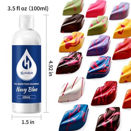 Image of Navy Blue Oil Based Food Coloring for Chocolate - Herbeklab 100ml Professional Concentrated Oil Food Dye for Candy Melts, Chocolate, Cake Pops, Strawberries & Baking