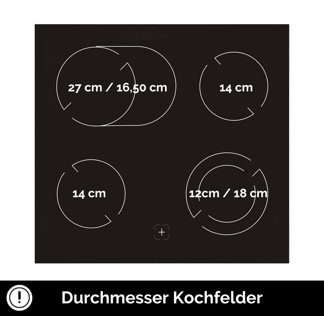 PKM Einbauherset BIC4-2KB GKU IX2 | Glaskeramik-Kochfeld |mit 4 Kochzonen | 2-Kreis und Bräterzone | 5 Backofenfunktionen | 54 Liter Garraum
