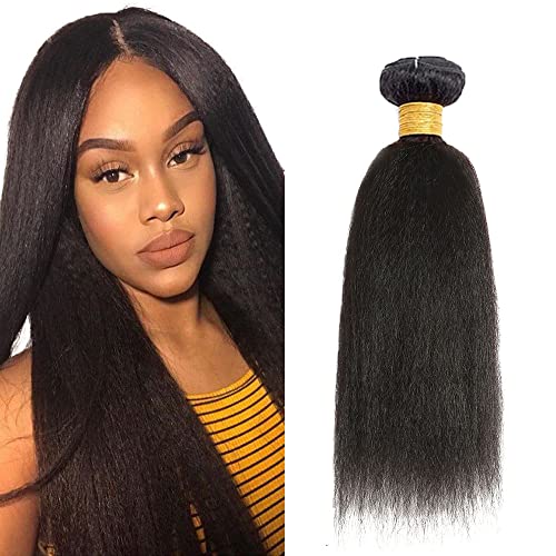NiegMeag 28 Inch Yaki Straight Bundles Human Hair Kinky Straight Human Hair 1 Bundles Yaki Human Hair Bundles 100% Brazilian Virgin Hair Extensions Natural Black