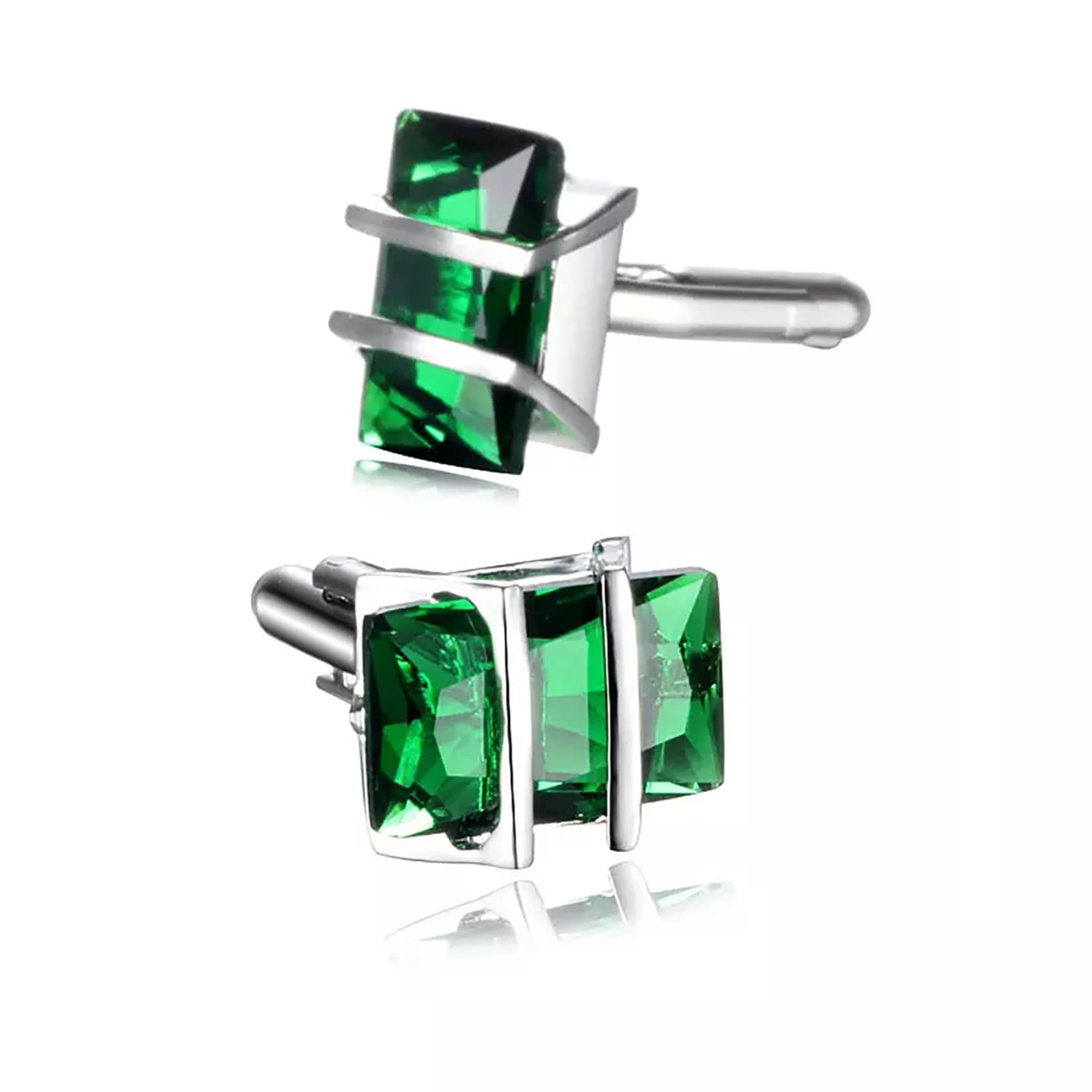 Desconocido Novio Boda Fiesta de Noche Hombres de Negocios Camisas francesas Gemelos Gemelos de Cristal Verde Plateado con Bolsa de Regalo