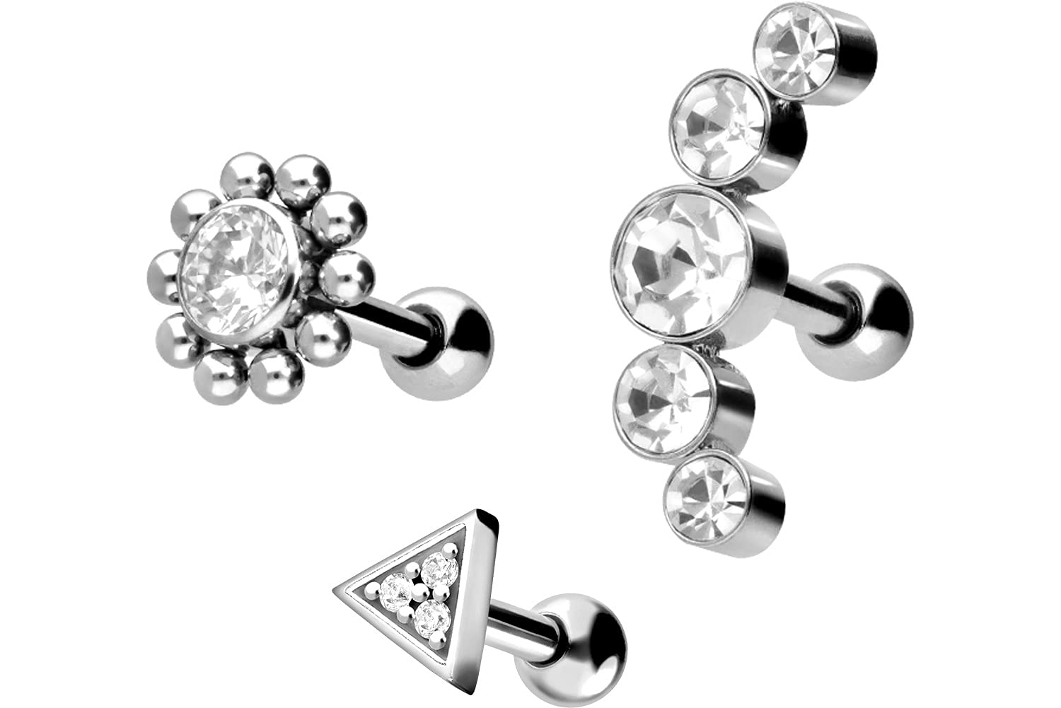 PIERCINGLINE Chirurgenstahl Ohrpiercing Set |SPAR-SET | Piercing Ohr Stecker Helix Conch | Farbauswahl