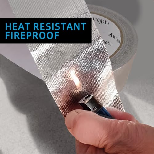 Image of Fiberglass Aluminum Foil Tape 2 inch x 66 Feet - High Heat Resistant (500F) for Exhaust Pipe Repair, Muffler, Automotive & HVAC Duct Sealing - Heavy Duty, Flame Retardant, Easy Tear