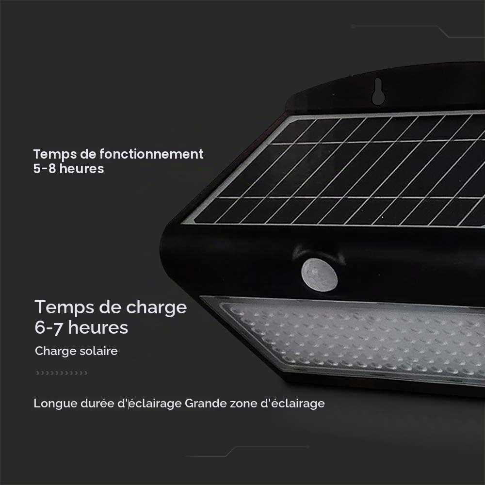 V-TAC Lampe Murale LED 7 W, avec Panneau Solaire et capteur, Noire