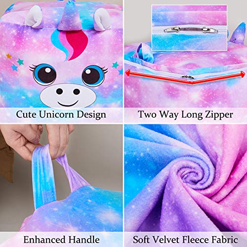 Play Tailor Unicorn Bean Bag Chair Cover for Kids, Stuffed Animal Storage Beanbag Chairs Large Soft for Girls Bedroom Organizers and Decoration (No Filler) - Thumbnail 4