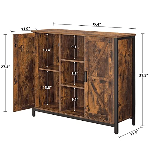 Weenfon Buffet Cabinet, Sideboard, Coffee Bar, Storage Cabinet With 2 Barn Doors And 3 Adjustable Shelves, Steel Frame, For Living Room, Kitchen, Hallway, Rustic Brown And Black #TOP2