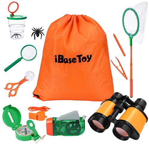 iBaseToy Outdoor Explorer Kit, Kids Adventure Kit with Binoculars, Compass, Magnifying Glass, Butterfly