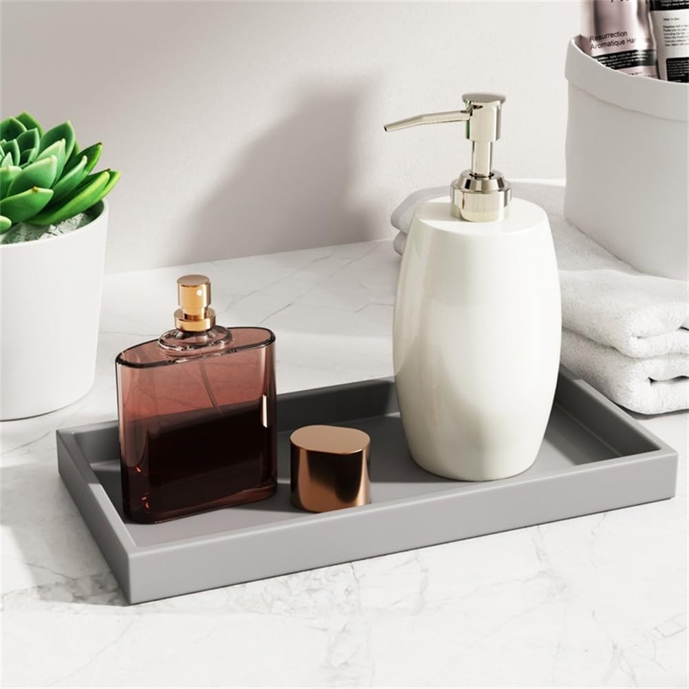 Vassoio da Bagno Rettangolare in Silicone Nero 30 x 12,5 cm Portaoggetti per Sapone Gioielli Profumi