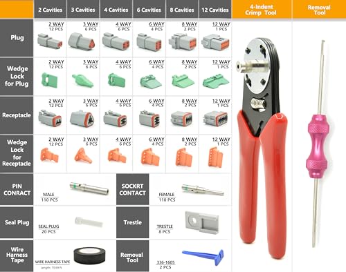 378 PCS DT Deutsch Series Kit de conectores à prova d'água, 2 3 4 6 8 conectores de 12 pinos, ferra