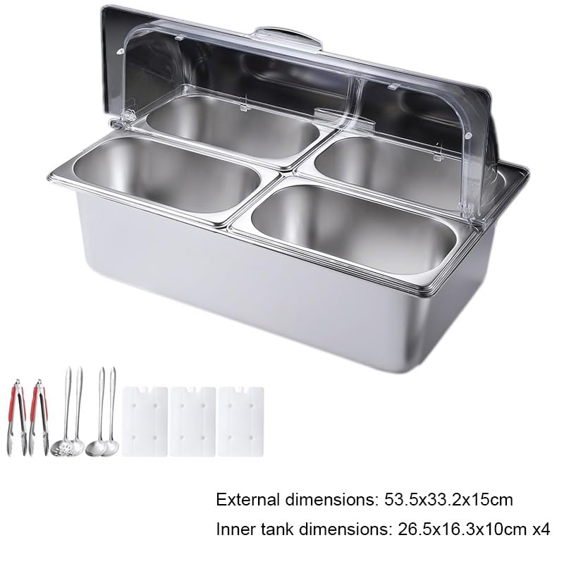 Plateau de service alimentaire en acier inoxydable avec présentoir – Distributeur de condiments pour buffet de comptoir pour restaurants et hôtels, parfait pour une utilisation en cuisine