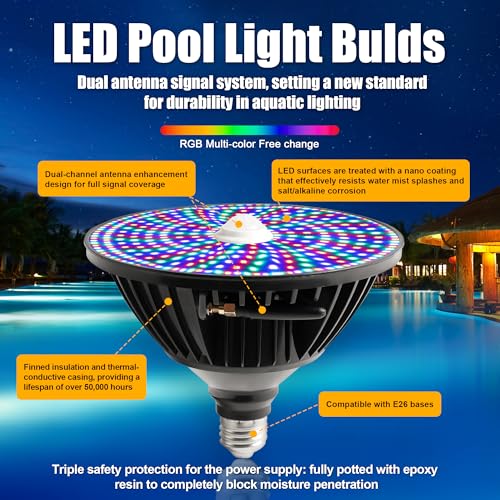 Pool Lights for Inground Pool, Led Pool Light Bulb, 120V 65W RGBW Color Changing Underwater Pool Light with Remote Control, E26 Replacement for Pentair Hayward Fixture, 500W Equivalent