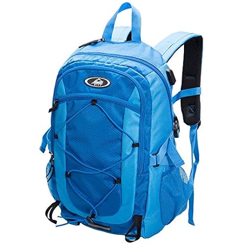 Monzana Wanderrucksack Sportrucksack 25L Outdoor Trekking Hiking Freizeit Rucksack wasserdichte Hülle Brustgurt USB blau Cover